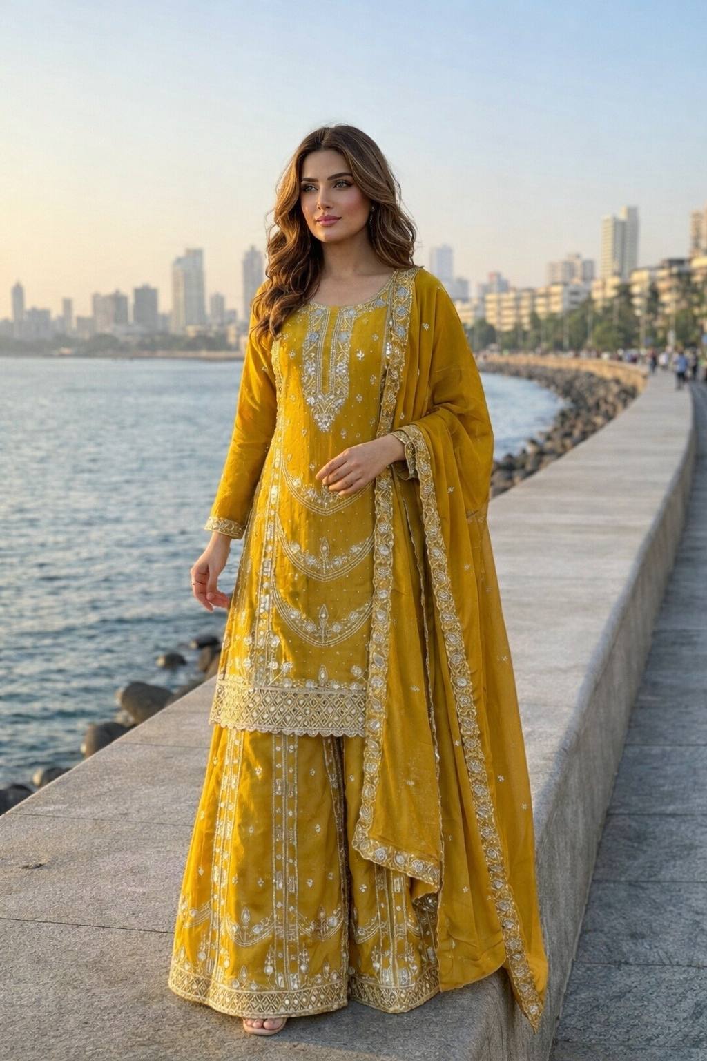 Designer Heavy Sequins Embroidered Kurti & Sharara Suit Set for Women