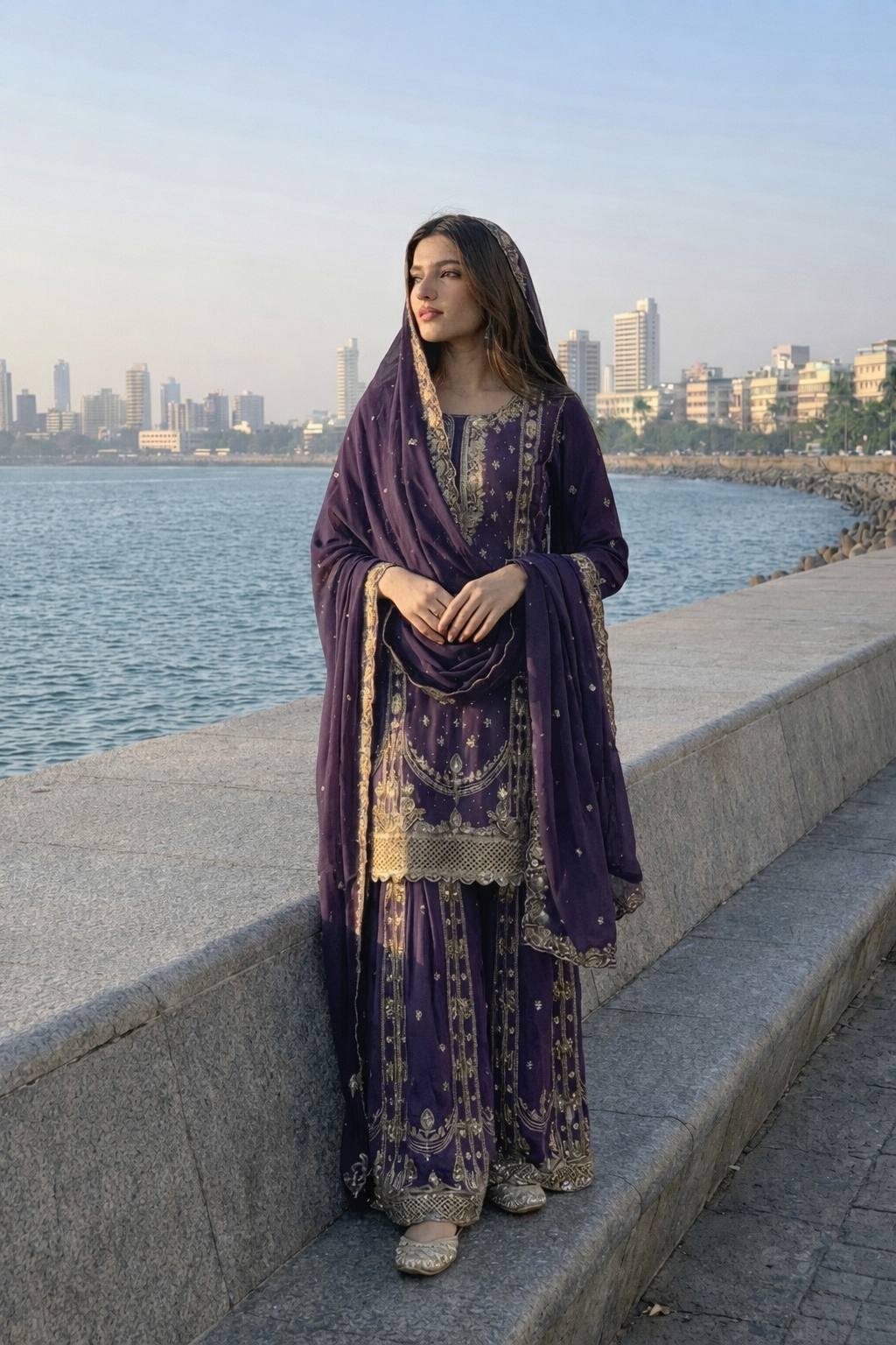 Designer Heavy Sequins Embroidered Kurti & Sharara Suit Set for Women