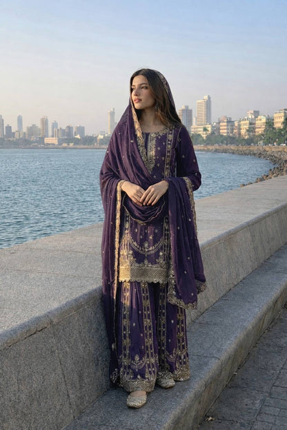 Designer Heavy Sequins Embroidered Kurti & Sharara Suit Set for Women
