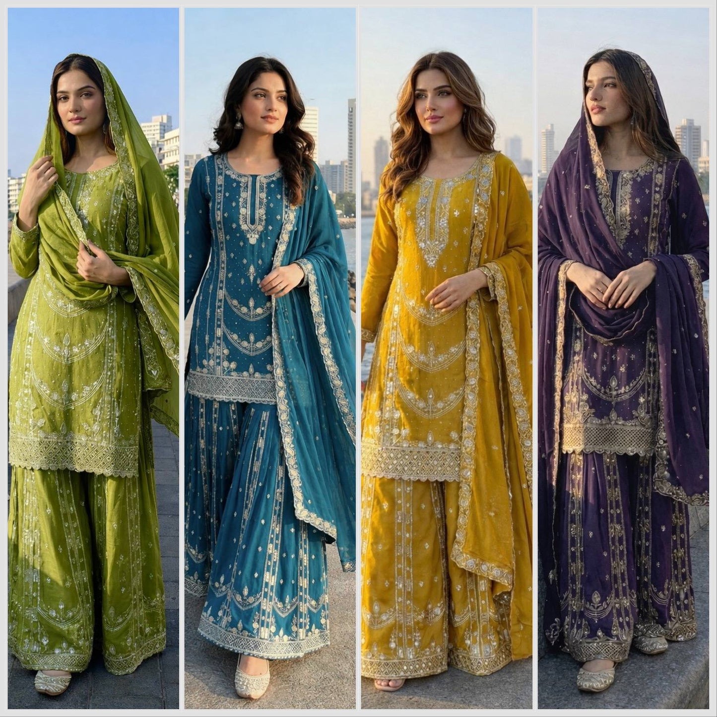 Designer Heavy Sequins Embroidered Kurti & Sharara Suit Set for Women