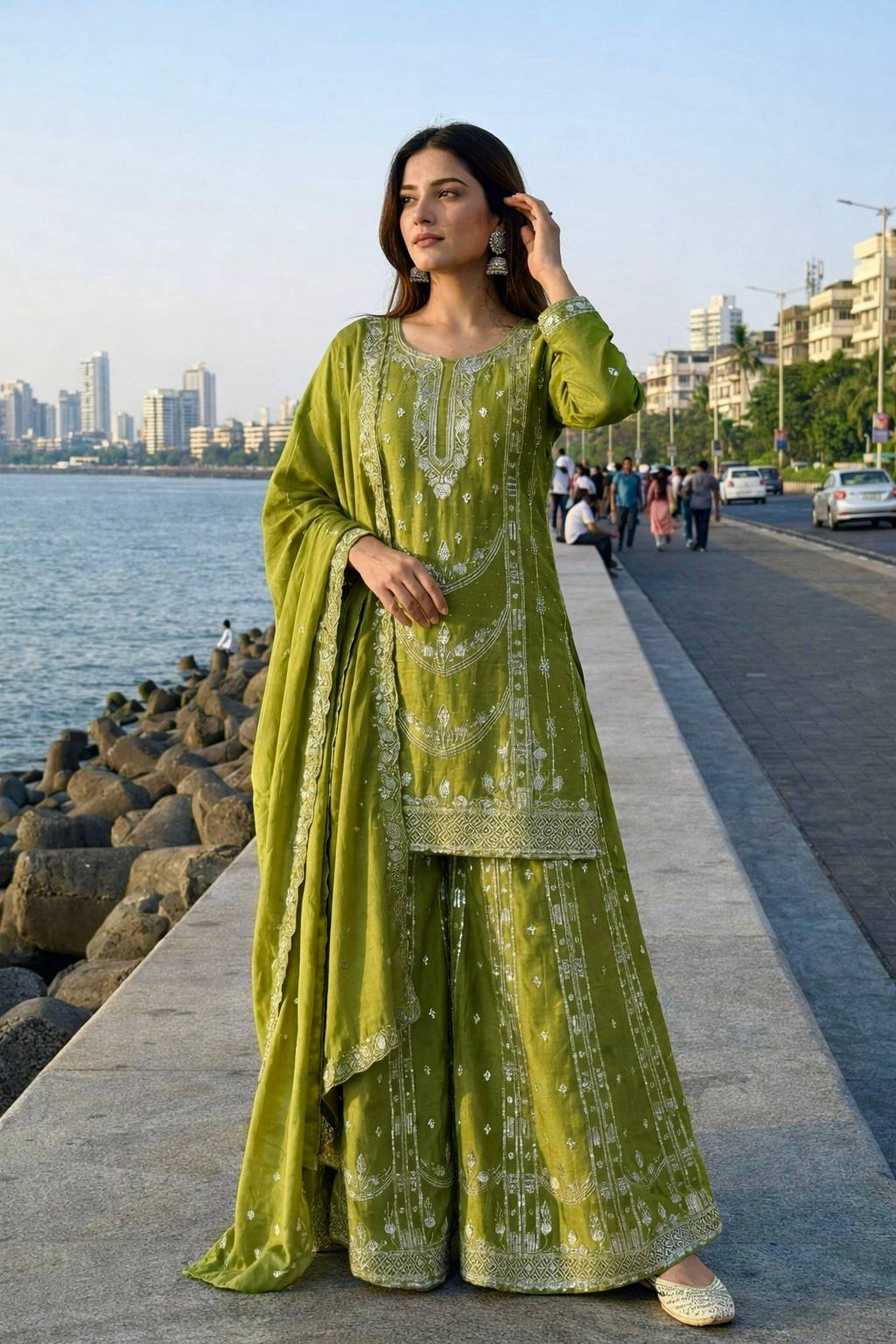 Designer Heavy Sequins Embroidered Kurti & Sharara Suit Set for Women