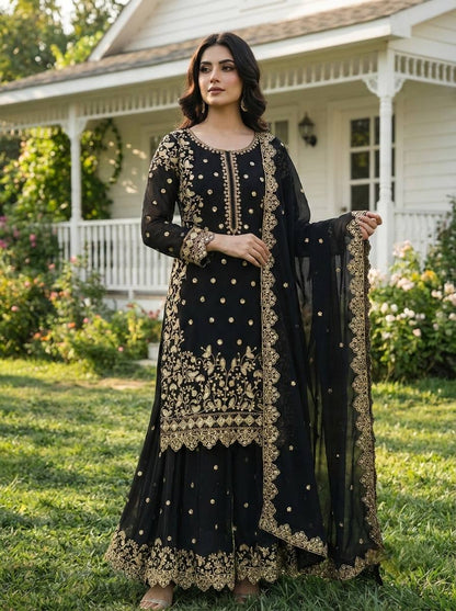 Trendy Designer Embroidery Sharara Suit Set (6 Color Variants Available)