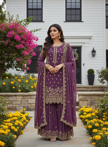 Trendy Designer Embroidery Sharara Suit Set (6 Color Variants Available)