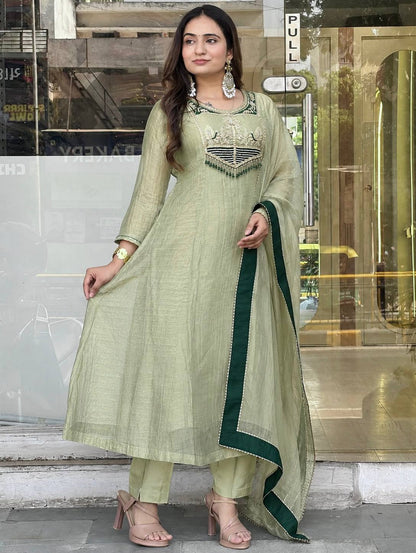 Premium Embroidered Straight Kurti Pant Set with Border Dupatta (Available in 2 Colors)