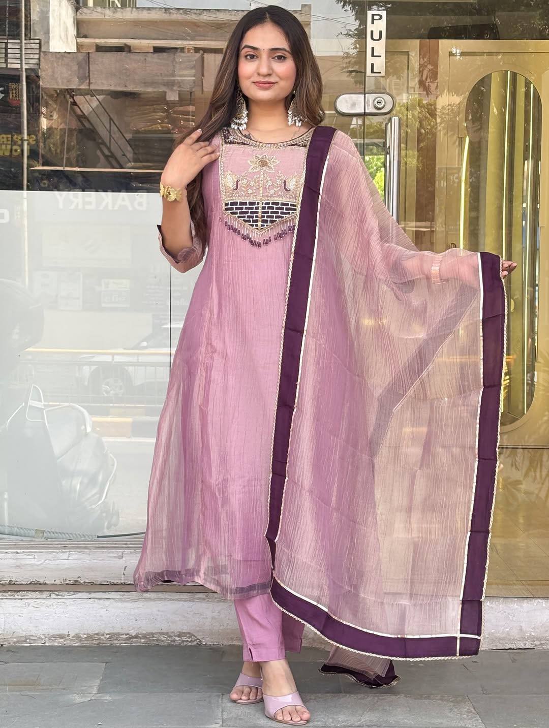 Premium Embroidered Straight Kurti Pant Set with Border Dupatta (Available in 2 Colors)
