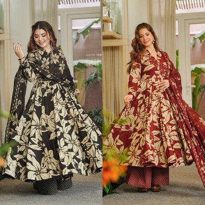 Women's Floral Print Short Anarkali & Coordinating Flared Pants Set