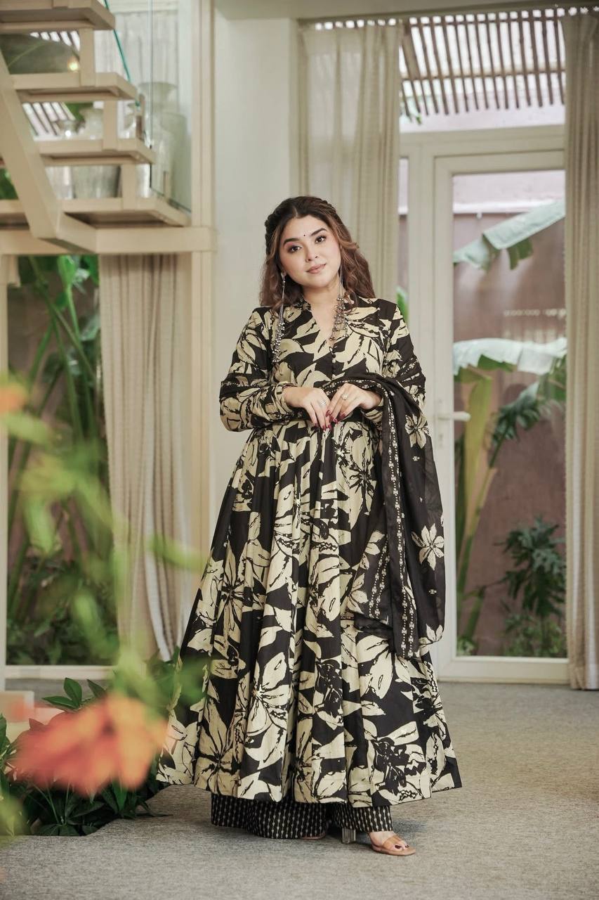 Women's Floral Print Short Anarkali & Coordinating Flared Pants Set