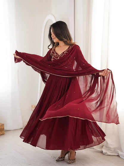 Royal Maroon Embroidered Georgette Anarkali Suit