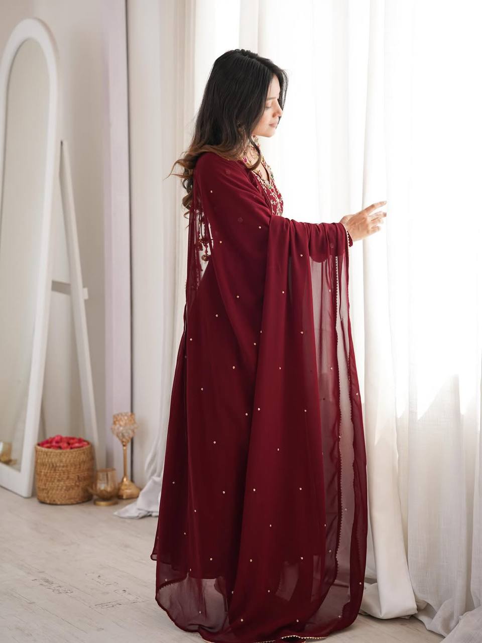 Royal Maroon Embroidered Georgette Anarkali Suit