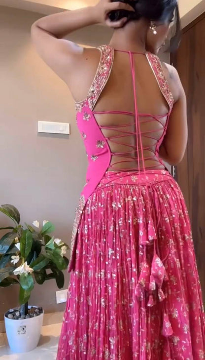 Women's Pink Embroidered Sharara Suit Set with Dupatta | Festive & Bridal Wear