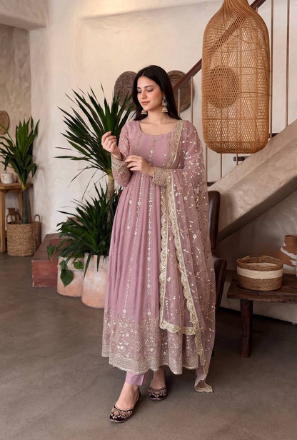 Heavy Fandy Silk Embroidered Anarkali Suit Set with Sequins Work & Dupatta