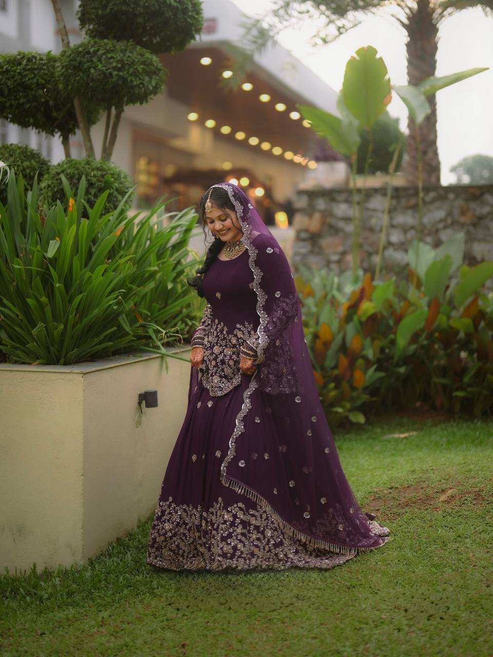 Fully Stitched Purple Georgette Cording & Sequins Embroidered Lehenga Suit Set with Dupatta