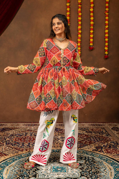 Navratri Special Kediya Top & High Waist Embroidered Denim Set