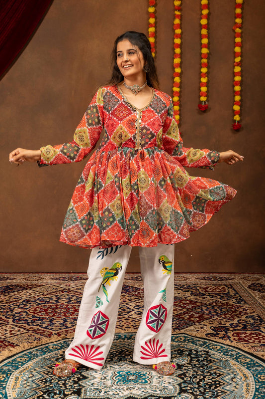 Navratri Special Kediya Top & High Waist Embroidered Denim Set