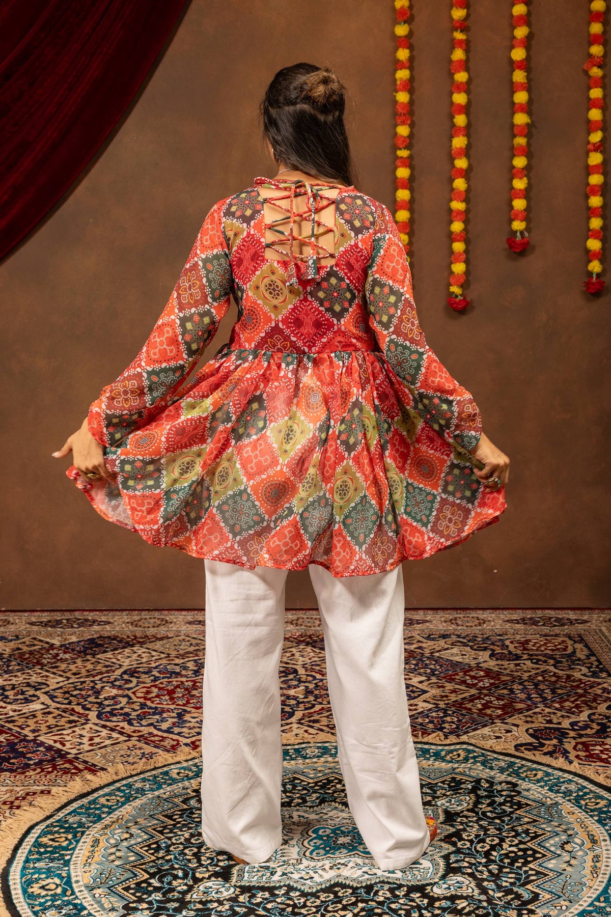Navratri Special Kediya Top & High Waist Embroidered Denim Set