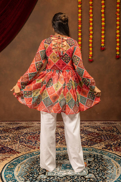 Navratri Special Kediya Top & High Waist Embroidered Denim Set