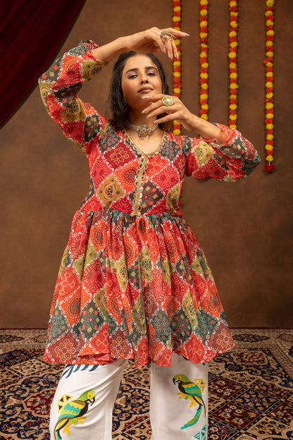 Navratri Special Kediya Top & High Waist Embroidered Denim Set