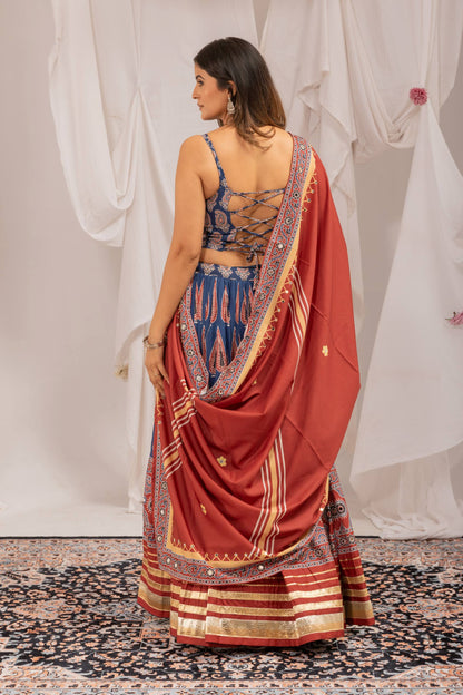 Traditional Roots – Natural Crepe Ajrakh Print Navratri Chaniya Choli Set