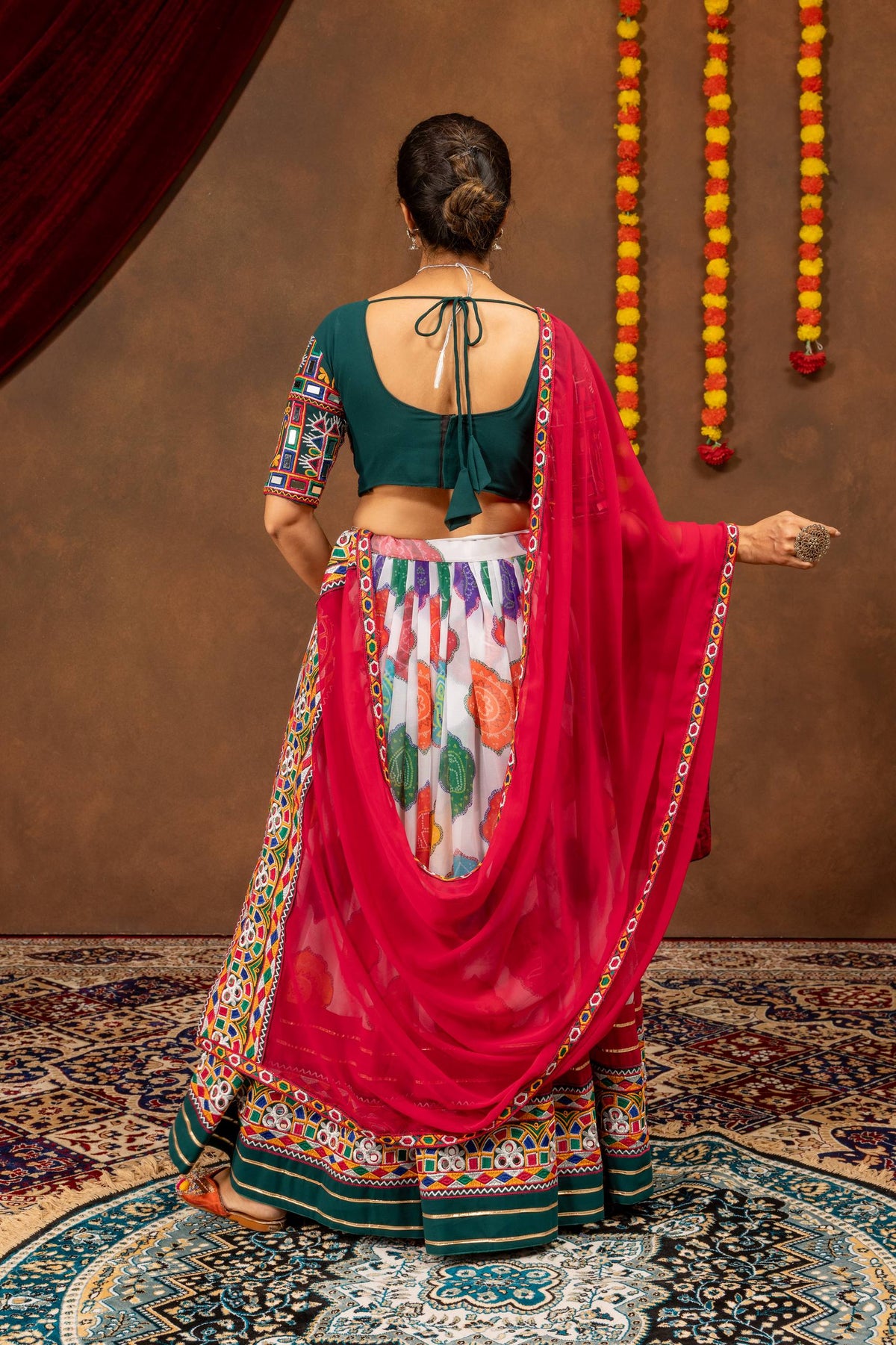 Multi-Color Printed Faux Georgette Navratri Lehenga Choli Set with Mirror Work