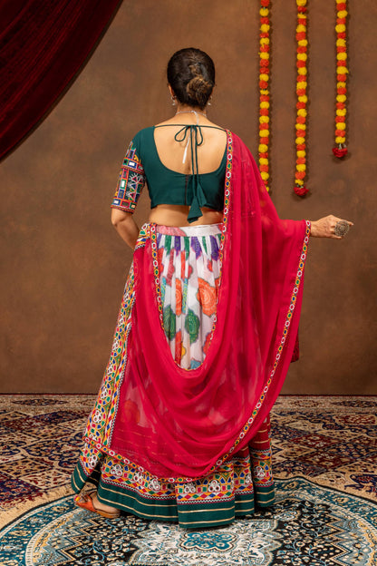 Multi-Color Printed Faux Georgette Navratri Lehenga Choli Set with Mirror Work
