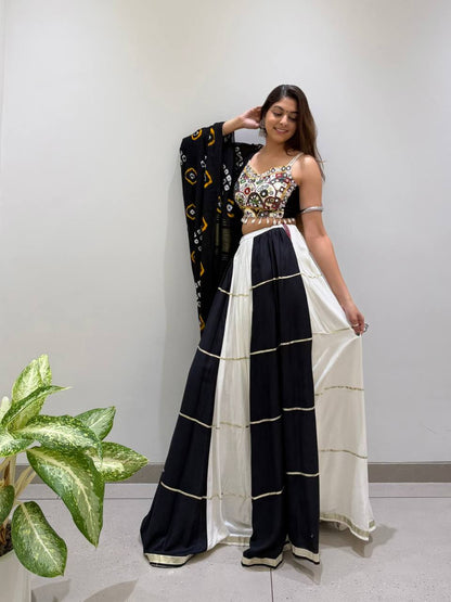 Navratri Special Rayon Lehenga Choli Set – Mirror Work Blouse + Bandhani Dupatta – Free Size