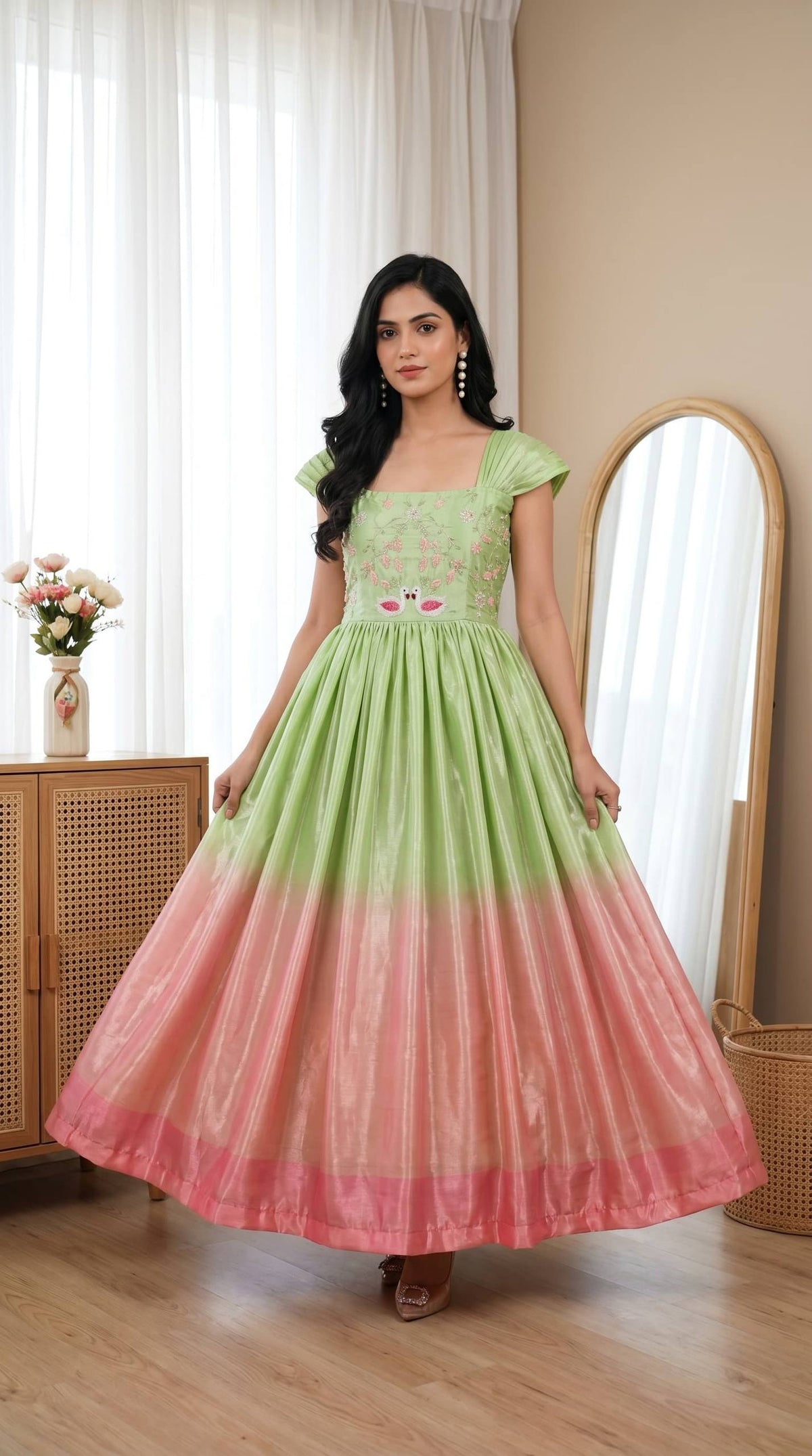 Ombre Shaded Swan Embroidered Anarkali Gown – Available in 3 Colors