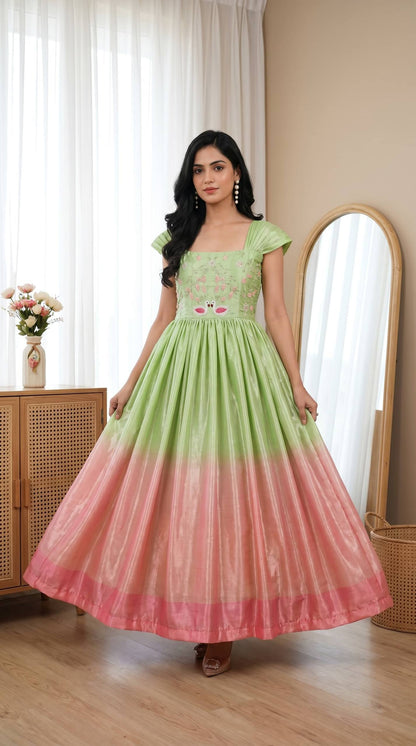 Ombre Shaded Swan Embroidered Anarkali Gown – Available in 3 Colors