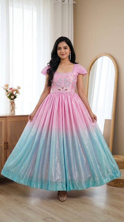 Ombre Shaded Swan Embroidered Anarkali Gown – Available in 3 Colors
