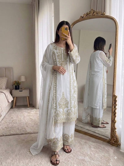 Heavy Embroidered Georgette Palazzo Suit Set – Available in 6 Colors