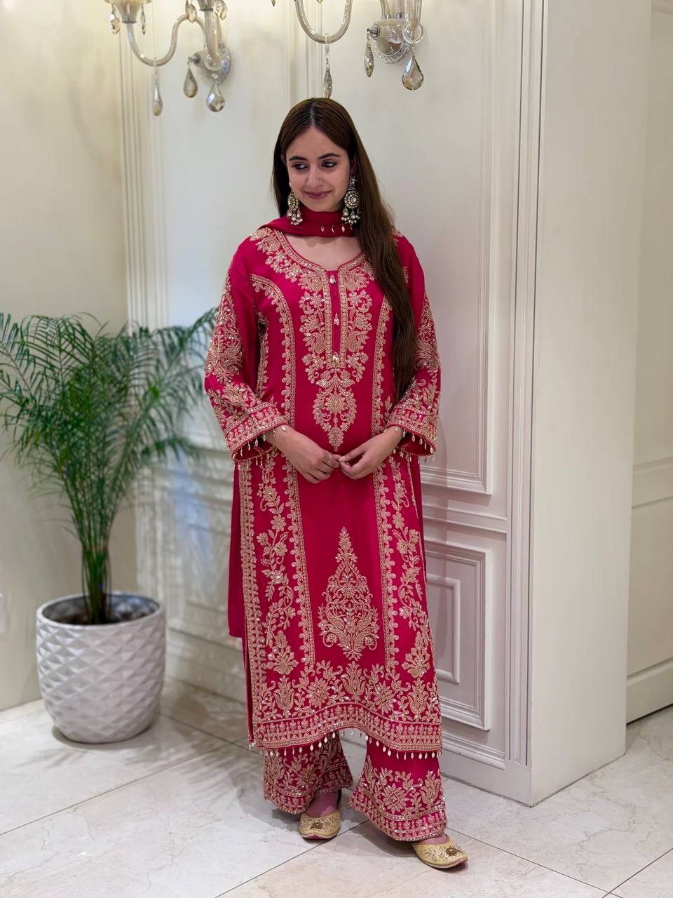 Heavy Embroidered Georgette Palazzo Suit Set – Available in 6 Colors