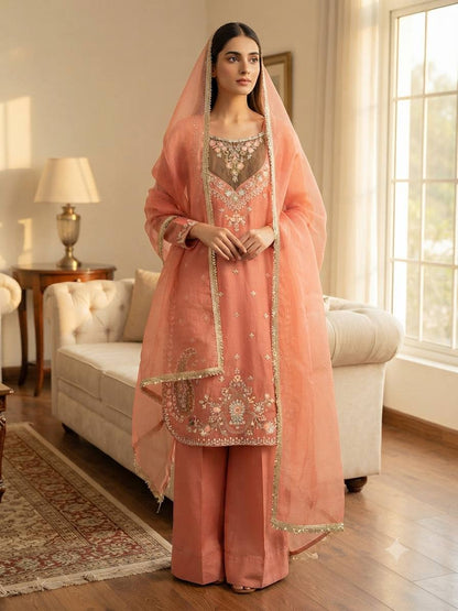 NC Moss Embroidered Sharara Suit Set – Available in 4 Colors