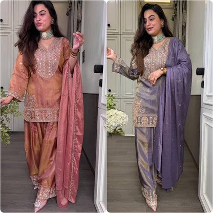 Fully Stitched Shimmer Silk Suit Set with Sequence Embroidery – Available in 2 Shades