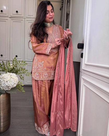 Fully Stitched Shimmer Silk Suit Set with Sequence Embroidery – Available in 2 Shades