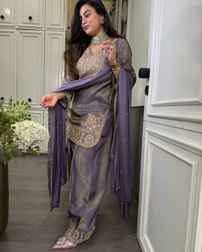 Fully Stitched Shimmer Silk Suit Set with Sequence Embroidery – Available in 2 Shades