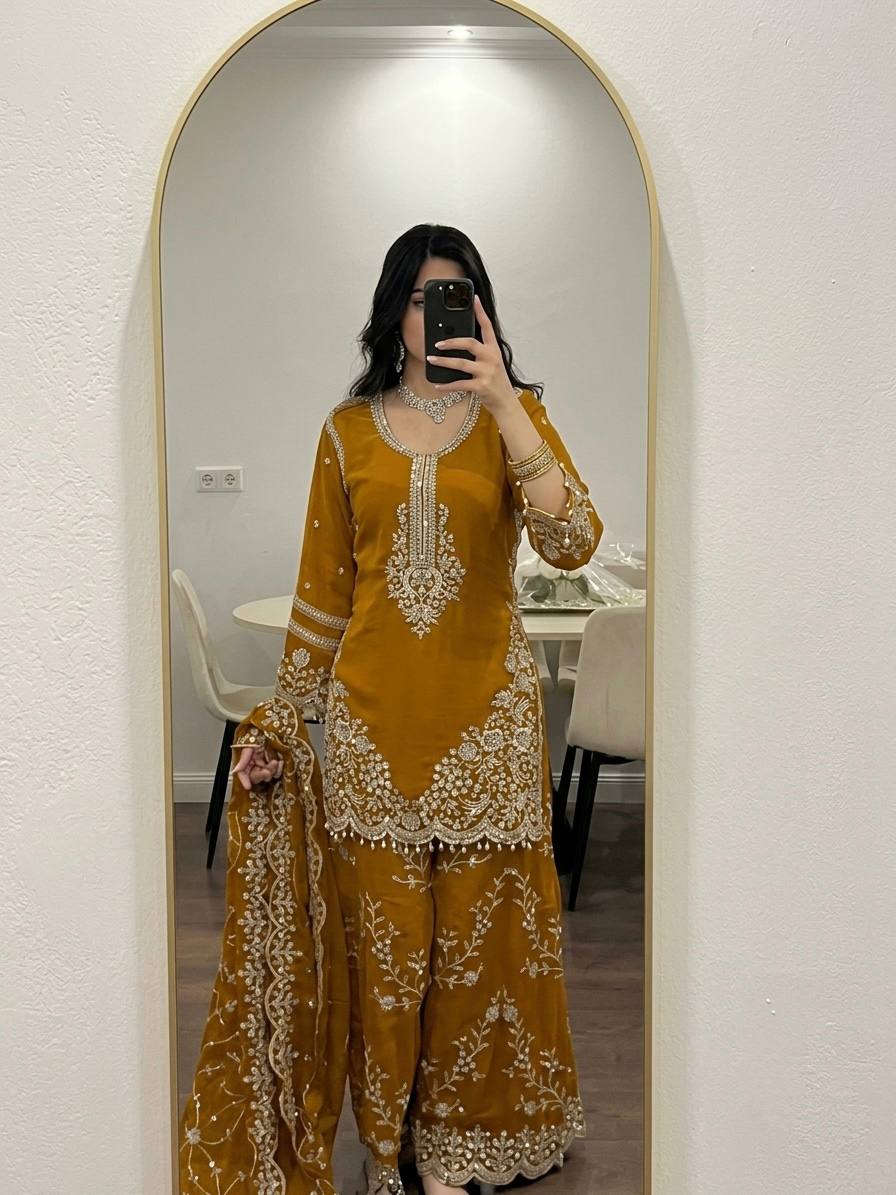 Heavy Embroidered Sharara Palazzo Suit Set – Available in 3 Colors