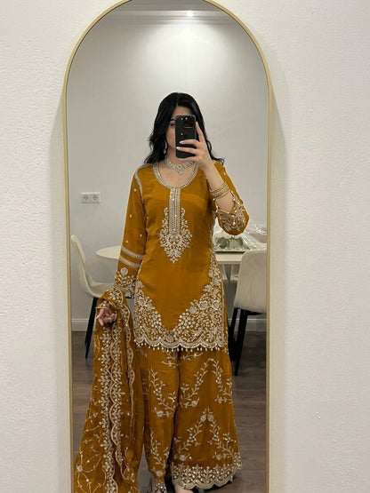 Heavy Embroidered Sharara Palazzo Suit Set – Available in 3 Colors