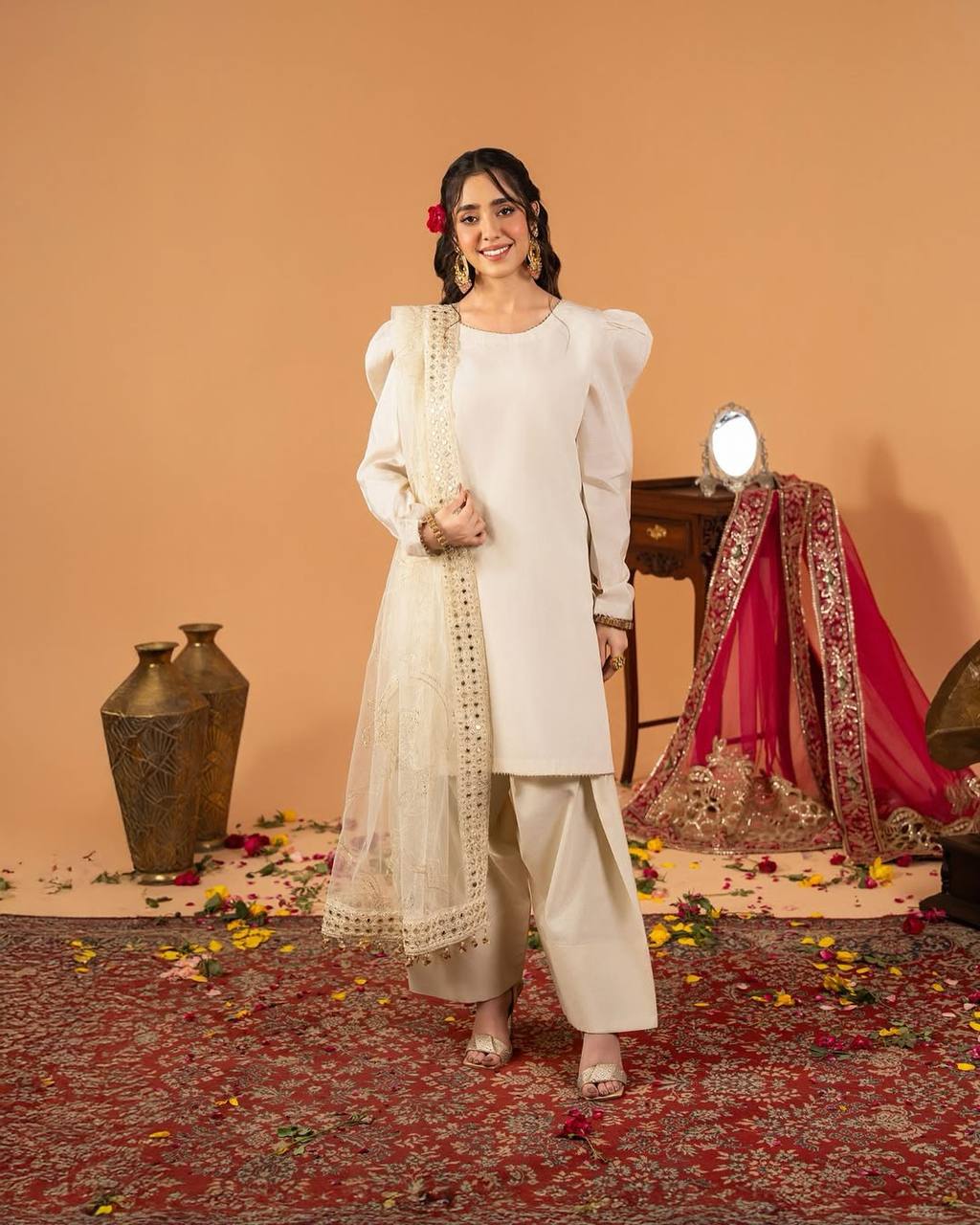 Fully Stitched Farshi Salwar Suit Set with Multi-Needle Embroidery Dupatta