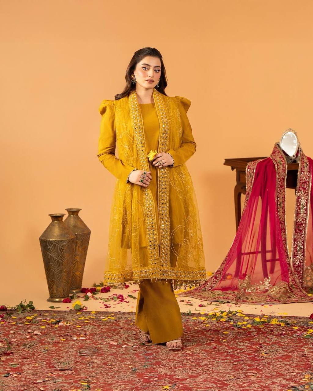 Fully Stitched Farshi Salwar Suit Set with Multi-Needle Embroidery Dupatta