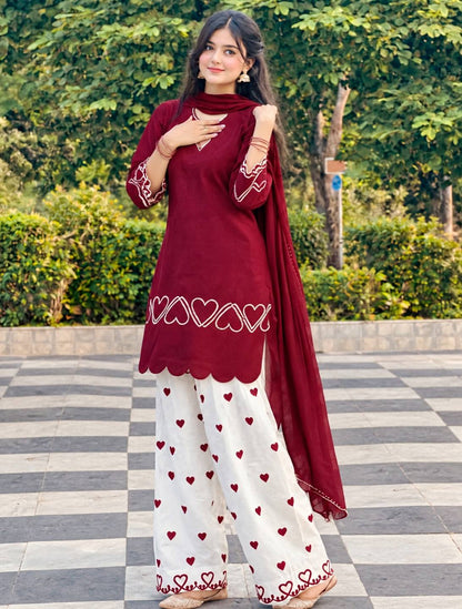 Heart Embroidered Sharara Suit Set – Available in 2 Colors