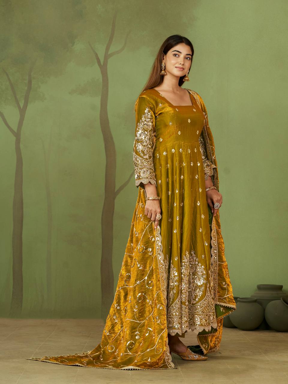 Heavy Jelly Shimmer Silk Anarkali with Coding & Sequins Work – 09 Color Options