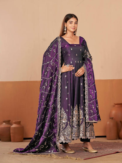 Heavy Jelly Shimmer Silk Anarkali with Coding & Sequins Work – 09 Color Options