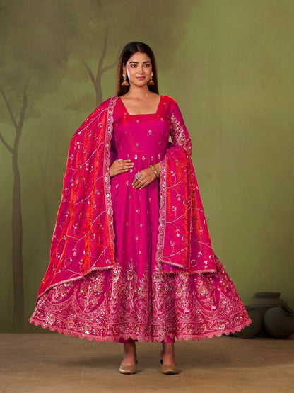 Heavy Jelly Shimmer Silk Anarkali with Coding & Sequins Work – 09 Color Options