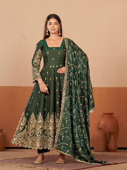 Heavy Jelly Shimmer Silk Anarkali with Coding & Sequins Work – 09 Color Options