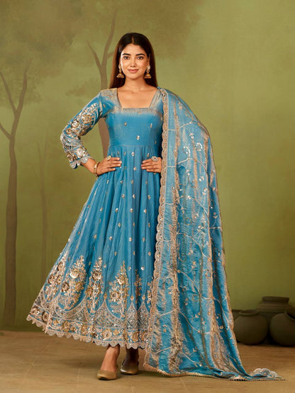 Heavy Jelly Shimmer Silk Anarkali with Coding & Sequins Work – 09 Color Options