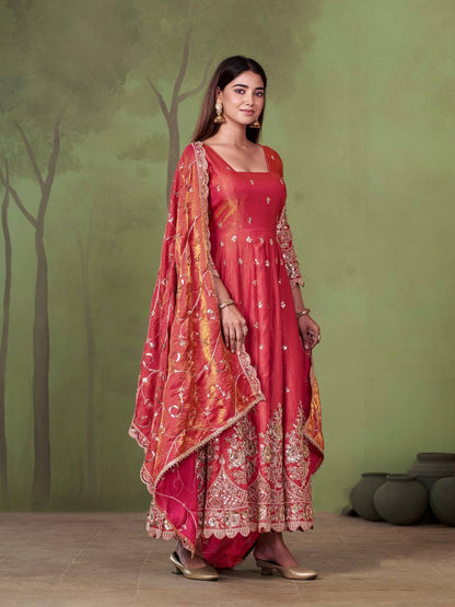 Heavy Jelly Shimmer Silk Anarkali with Coding & Sequins Work – 09 Color Options