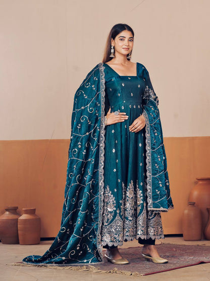 Heavy Jelly Shimmer Silk Anarkali with Coding & Sequins Work – 09 Color Options