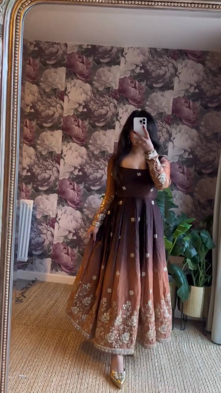 Fully Stitched Shaded Anarkali Set with Thread & Sequence Work