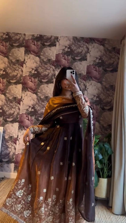 Fully Stitched Shaded Anarkali Set with Thread & Sequence Work