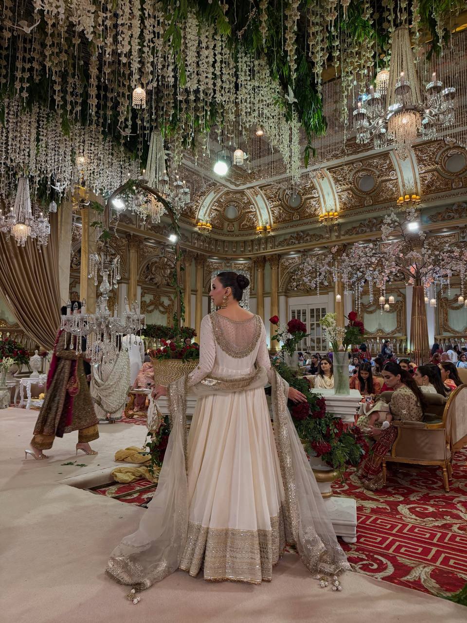 Off-White Vichitra Silk Anarkali Gown Set with Sequence Embroidery & Organza Dupatta