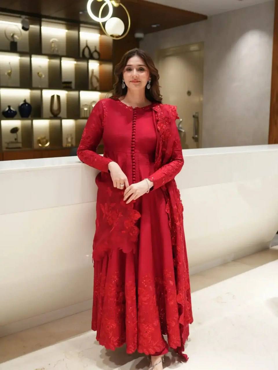 Fully Stitched Red Suit Set with Thread & Sequence Embroidery